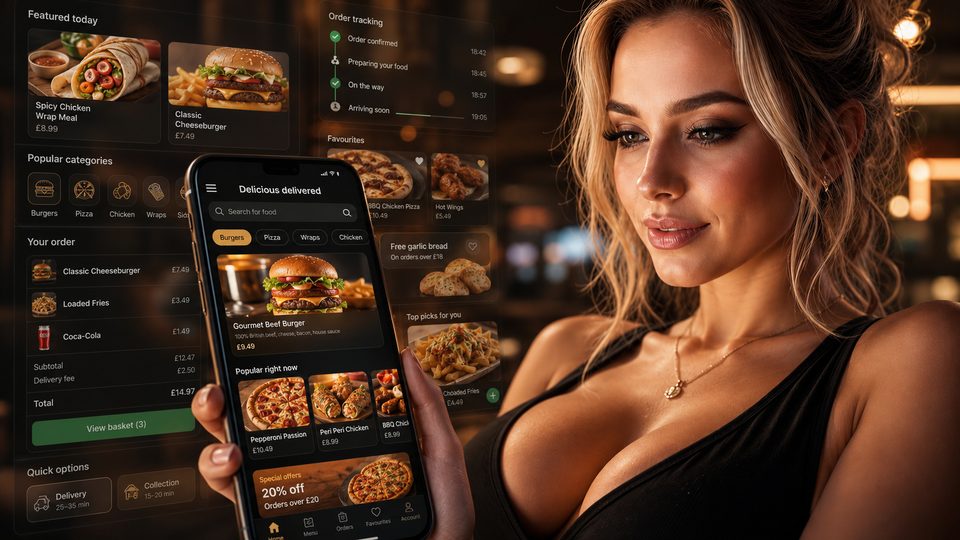 A mobile ordering journey with menu, basket and order tracking
