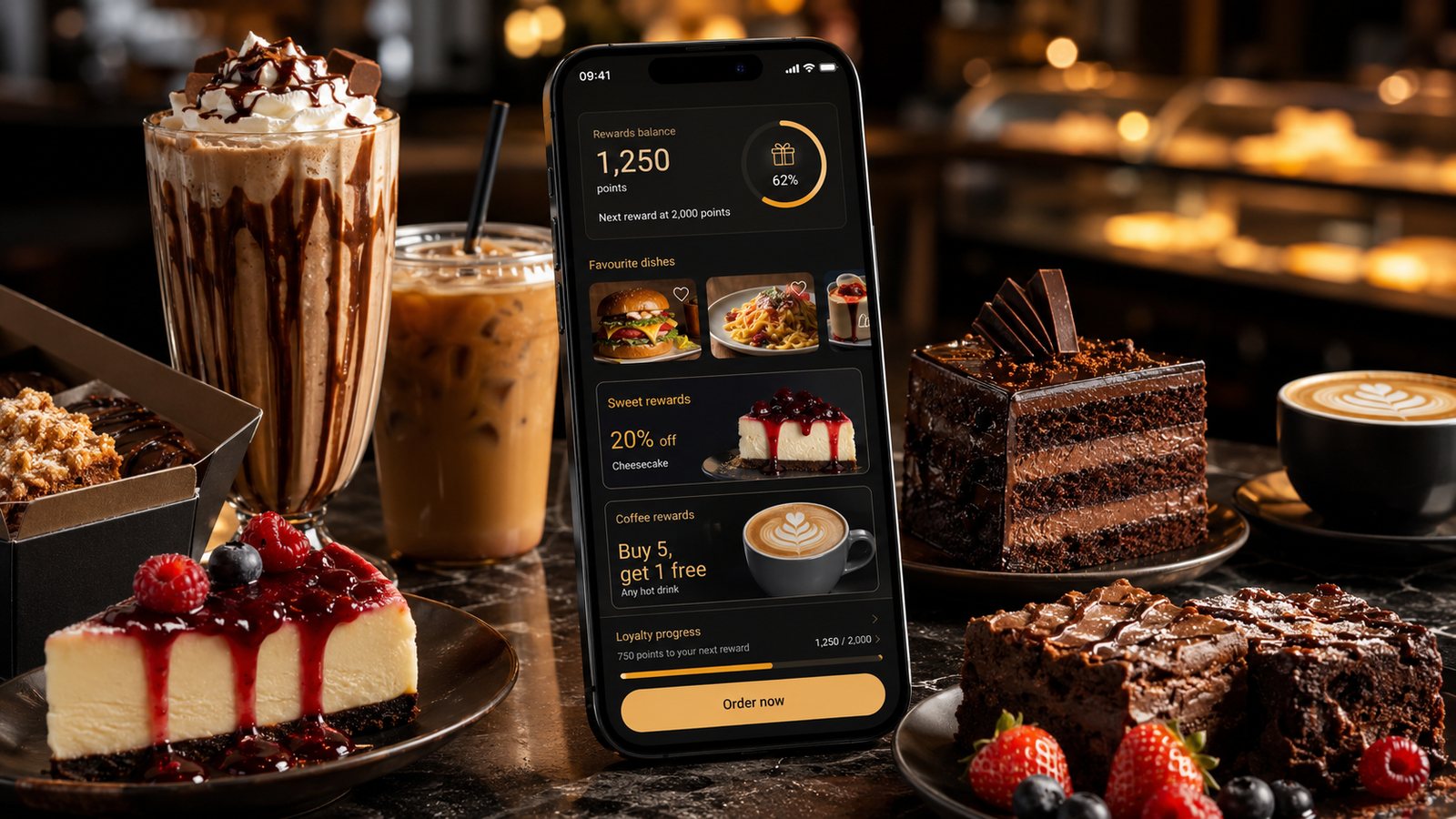 A dessert and coffee loyalty app in a cafe