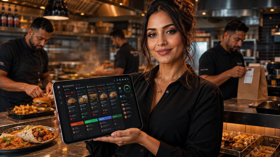 A takeaway manager using a POS and kitchen display system